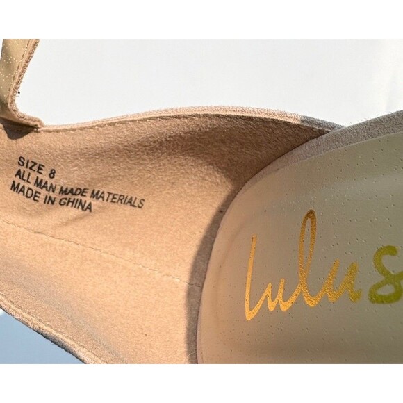 Lulu’s Ankle Strap Block Heels Women’s Size 8 Nude Faux Suede Sandals Dressy - Picture 5 of 8